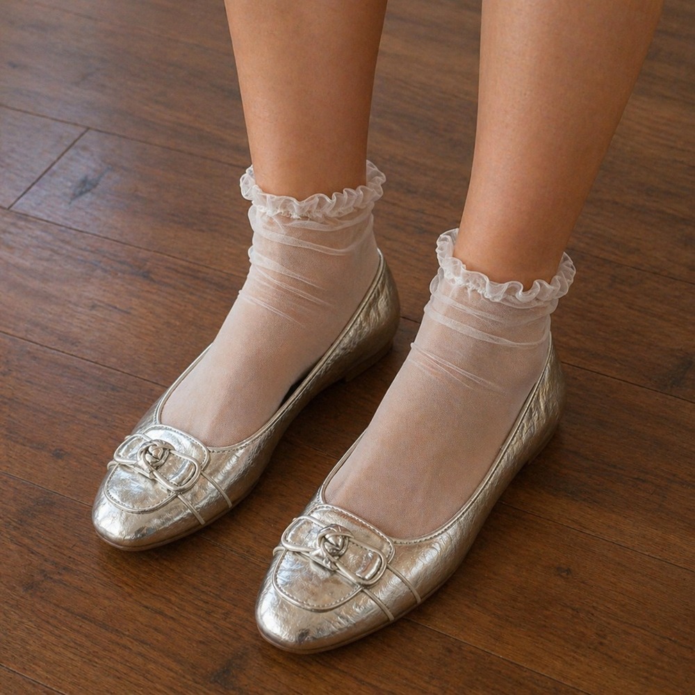 Via Spiga Vintage Silver Metallic Leather Ballet Flats‎ Knotted Bow Size 7